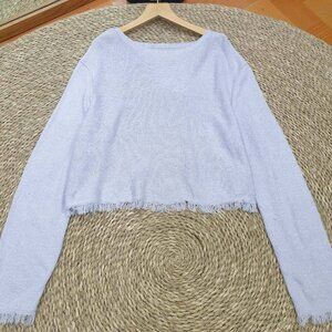 Baby Blue Fringe Hem Cropped Knit Sweater Top